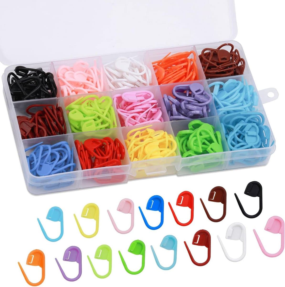 300 Stekenmarkeerclips Set - 15 Kleuren Brei Clips & Stompe Naalden met Opbergdoos — afbeelding 1