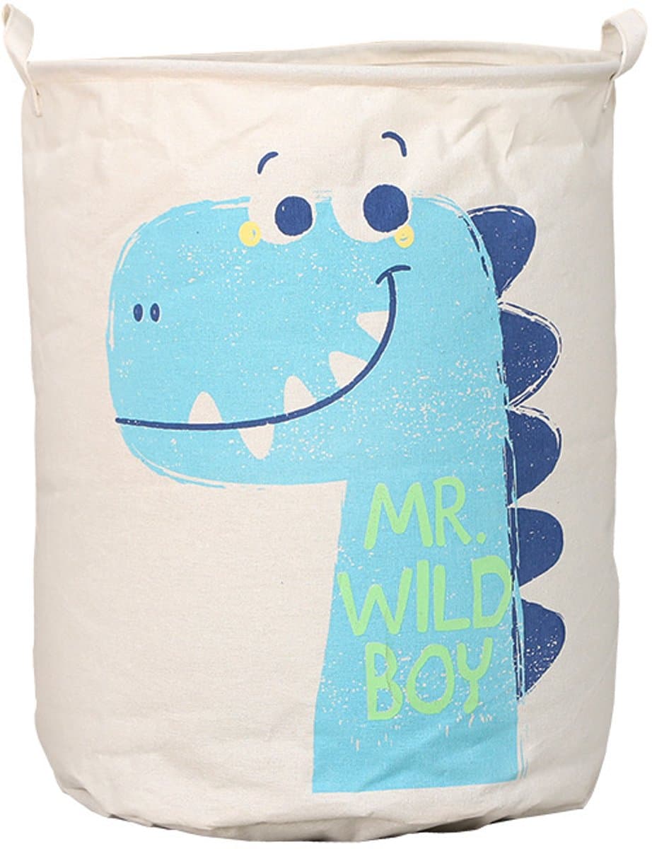 Wasmand / Speelgoedmand voor de slaapkamer (45 x 50 cm) — Waterdichte wasmand voor babykleding met handvatten, opvouwbare wasmand voor de babykamer, opbergmand (Dinosaurus-design) — afbeelding 1