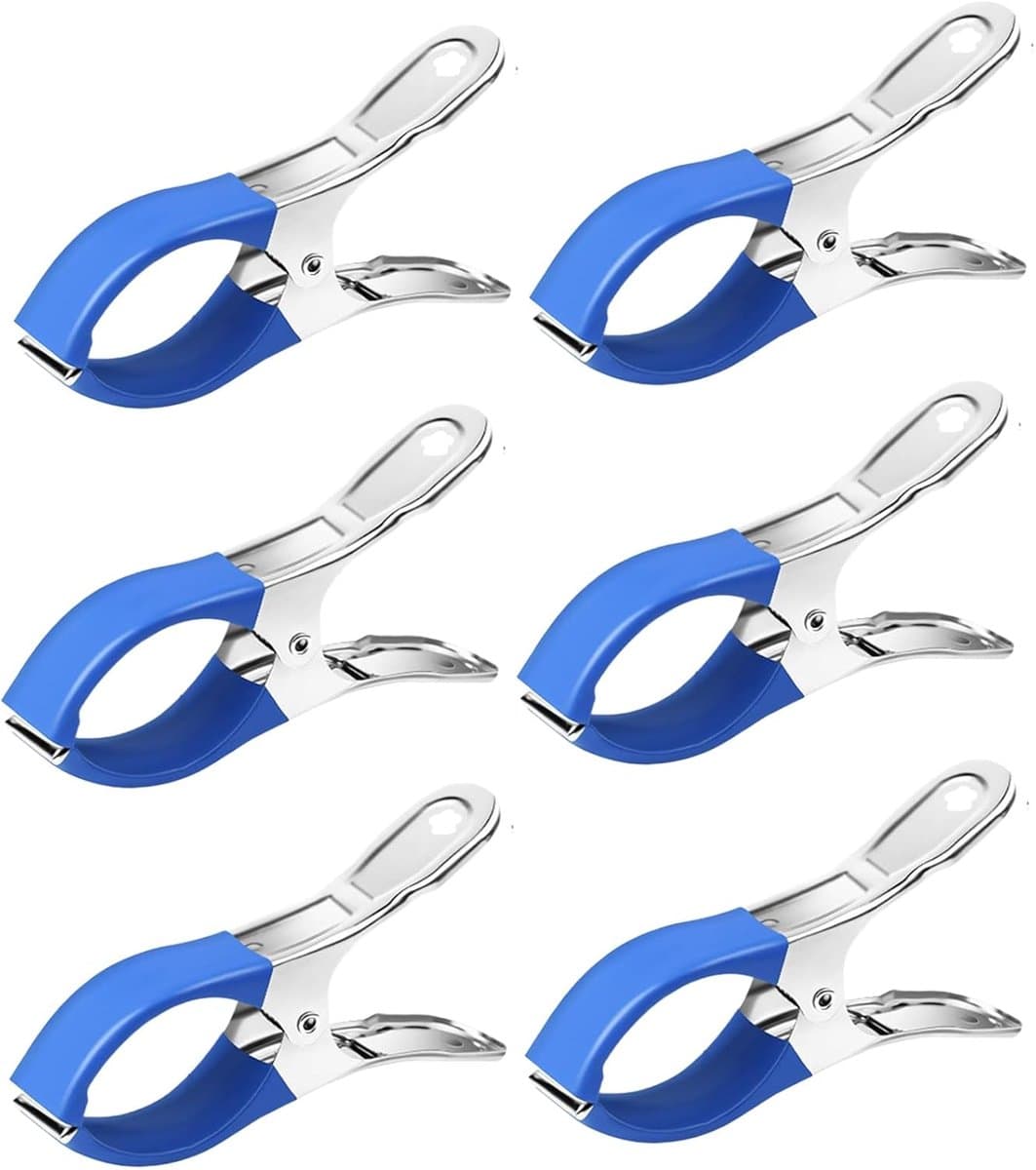 Roestvrijstalen Clips - Wasspelden Klemmen - Handdoeken Bevestigen - Krasbestendig Ontwerp - 6 Stuks - Blauw — afbeelding 1
