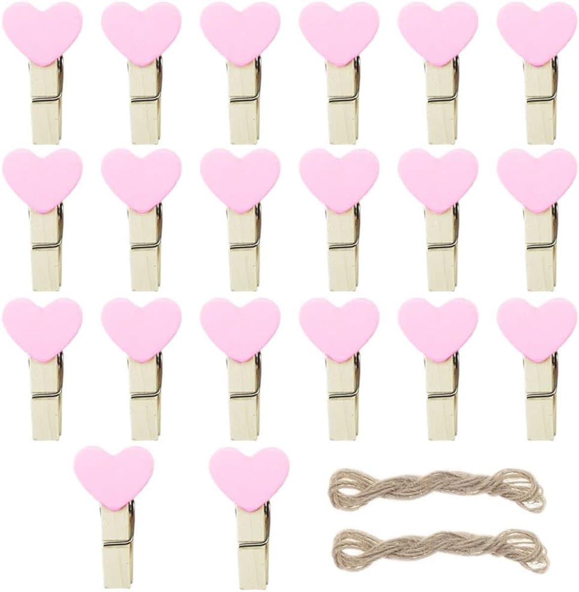 Houten Wasknijpers - Hart Clips - Foto's Ophangen - Decoratief Ontwerp - 20 Stuks - Roze — afbeelding 1