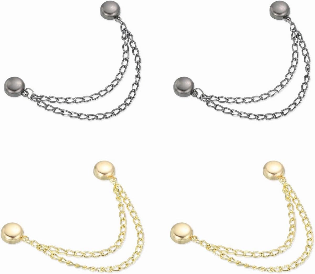 Magnetische wasknijpers met ketting - 4 stuks - rond - goud/zwart — afbeelding 1