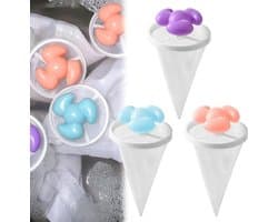 3 Stuks Drijvende Haar Filtering - Wasmachinehaarfilterzakken - Drijvend Haarfilter - Herbruikbaar - Wasmachinepluizenverzamelaar - Huisdierhaarverzamelaar - Lint Mesh Zakken - Wasmachinefilter - Paars, Blauw, Roze — afbeelding 1