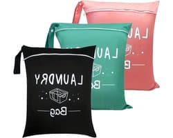 Set van 3 reiswaszakken met handvat voor vuile kleding, natte sporttas voor sportschool, wassen, zwembad - 38 x 48 cm - ideaal voor yoga en dorm - opbergtas voor onderweg