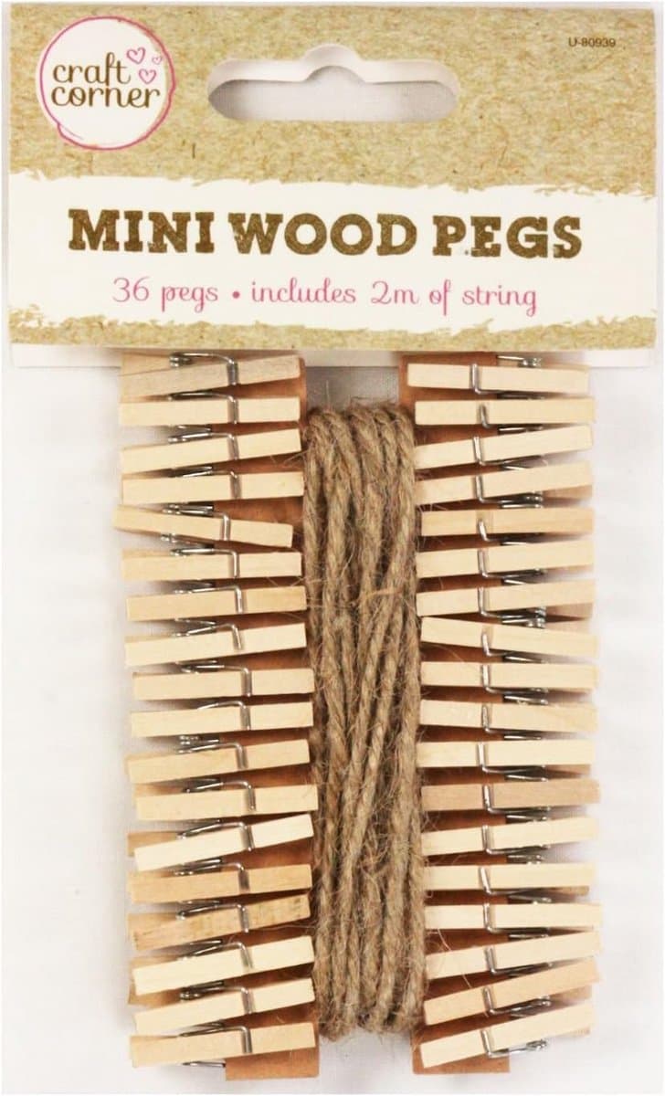 Houten Knijpers met Jute Touw - Mini Wasknijpers voor Decoratie en Knutselen — afbeelding 1