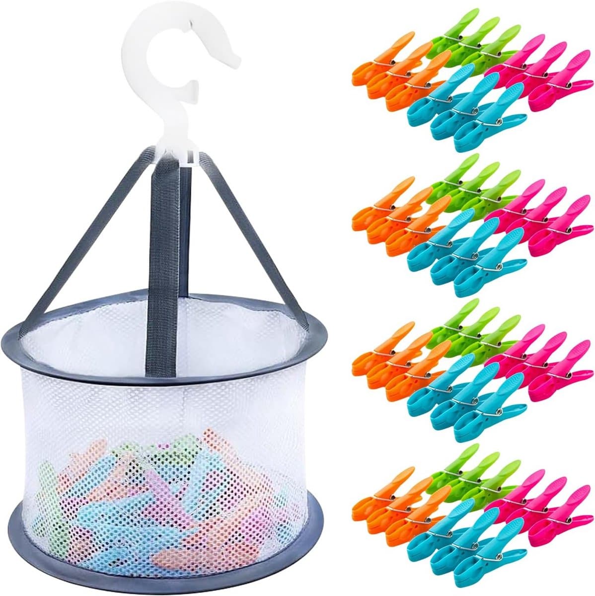 Wasknijpers met mand - Kleurrijke klemmen - Kleding ophangen - Sterke klemkracht - 48 stuks - Multicolor — afbeelding 1