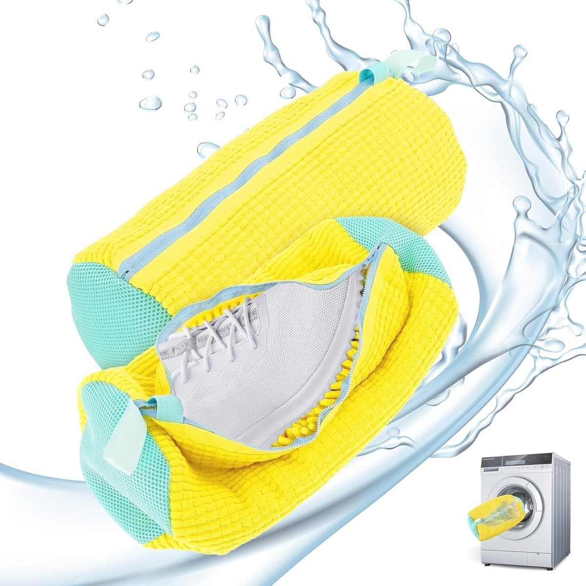 Waszakken voor schoenen - Herbruikbare wasnetten voor wasmachine (2 stuks) 39 x 19 cm, Geel — afbeelding 1