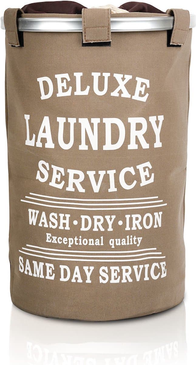 Wasmand 50L - Rond - Tekst Deluxe Laundry Service -> Same Day Service- Badkamer - Wasmand afsluitbaar - Waszak - Bruin — afbeelding 1