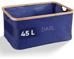 DARI. Opvouwbare Wasmand 45L – Heupwasmand – Wasmanden – Opbergmand – Wasbox – Bamboe – Blauw