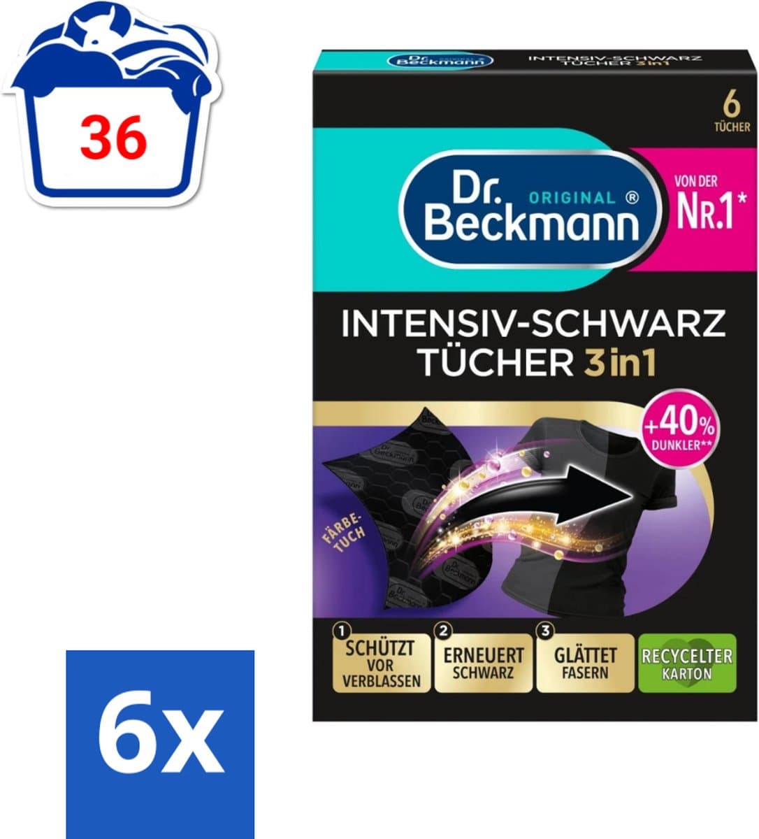 Dr. Beckmann - Kleurverzorging - Intensive Black 2 in 1 - Donkere Was - 6 Doekjes - Voordeelverpakking - 6 stuks — afbeelding 1