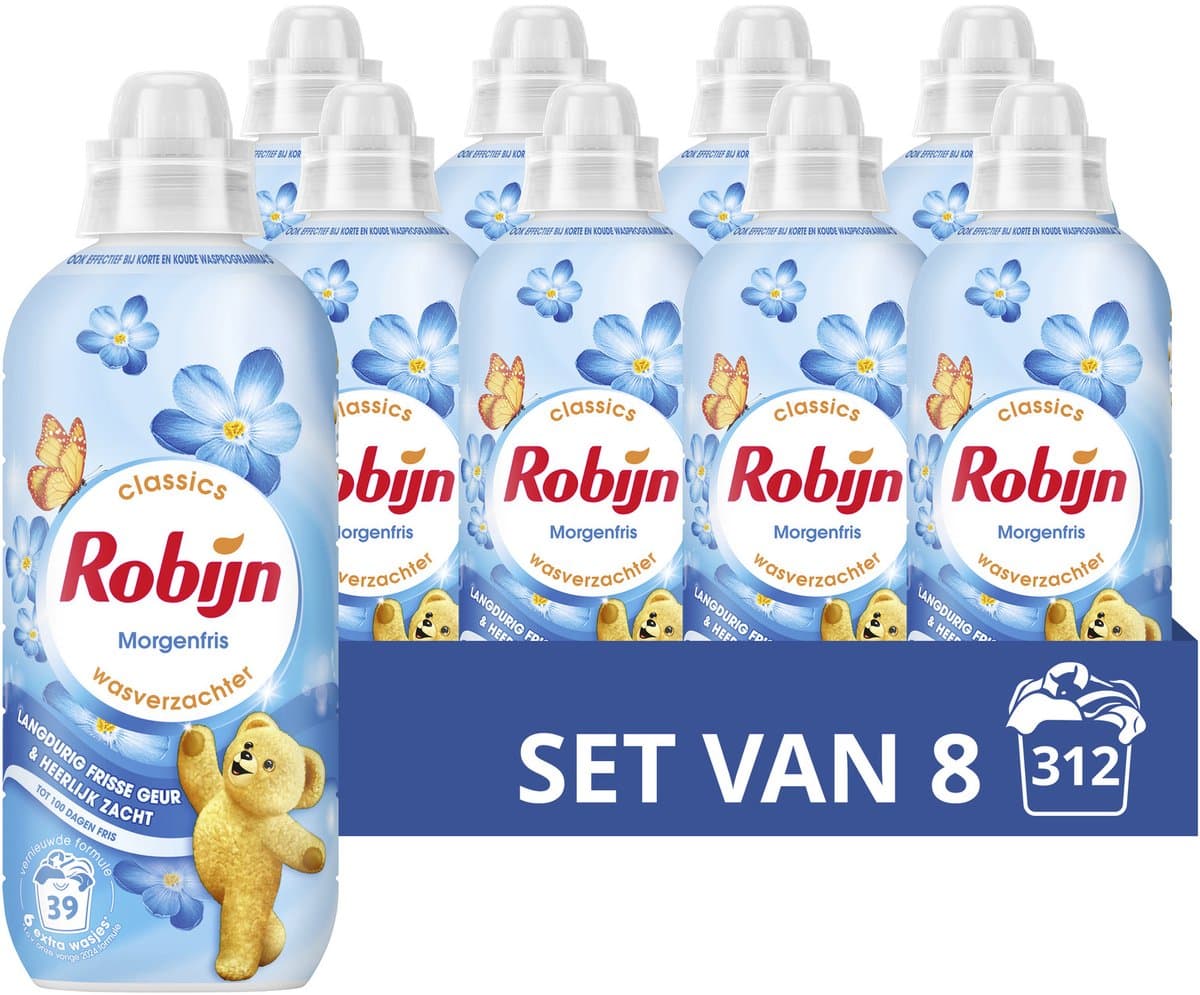 Robijn - Wasverzachter - Morgenfris - 8 flessen - 312 wasbeurten - Voordeelverpakking — afbeelding 1