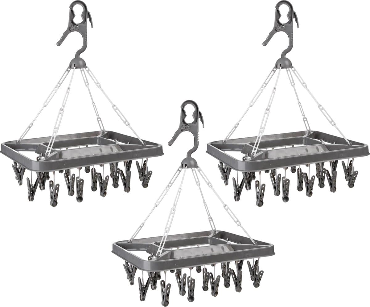 5Five Droogcarrousel/droogmolen met 26 knijpers - 3x - 39,5 x 41,5 cm - donkergrijs - kunststof - Droogrekje — afbeelding 1