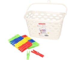 Plasticforte Wasknijpers ophang mandje/bakje - creme wit - met 72x plastic knijpers — afbeelding 1