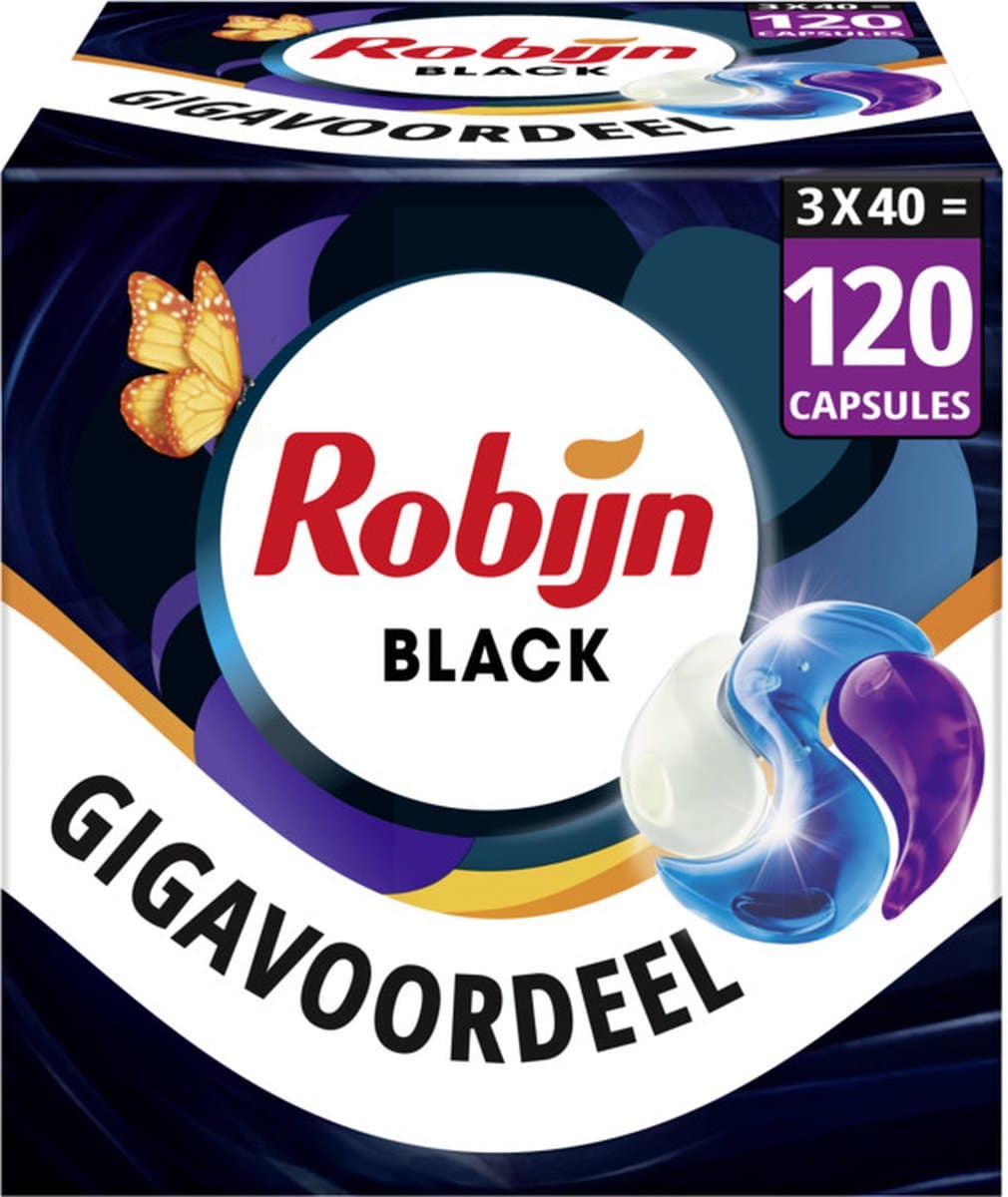 Robijn Wasmiddel - 3-in-1 Wascapsules - Black Velvet - 3 x 40 stuks - 120 Wasbeurten - Voordeelverpakking — afbeelding 1