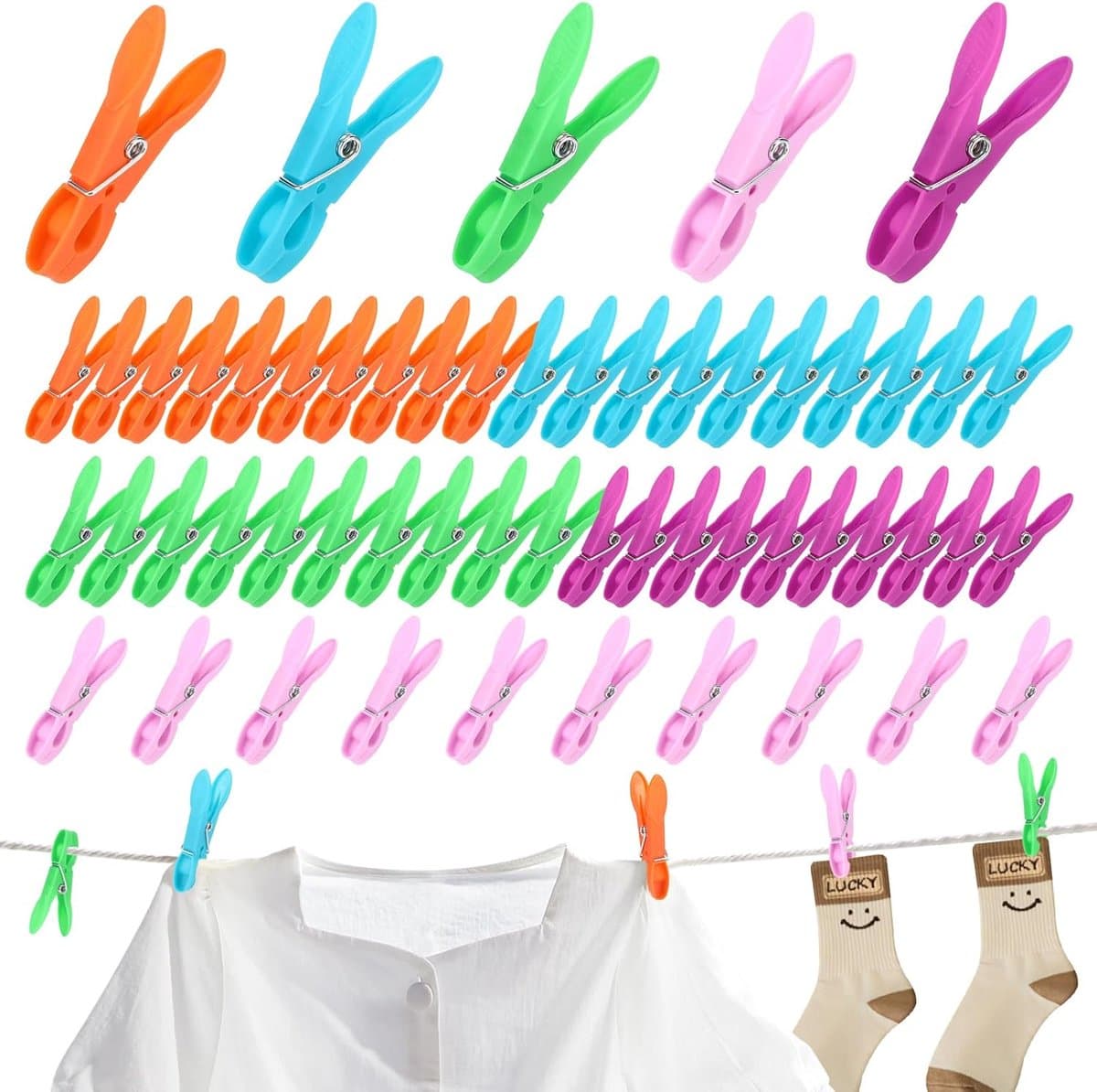 Wasknijpers - Kledingknijpers - Kleding Drogen - Roestbestendige Veer - 50 Stuks - Multicolor — afbeelding 1