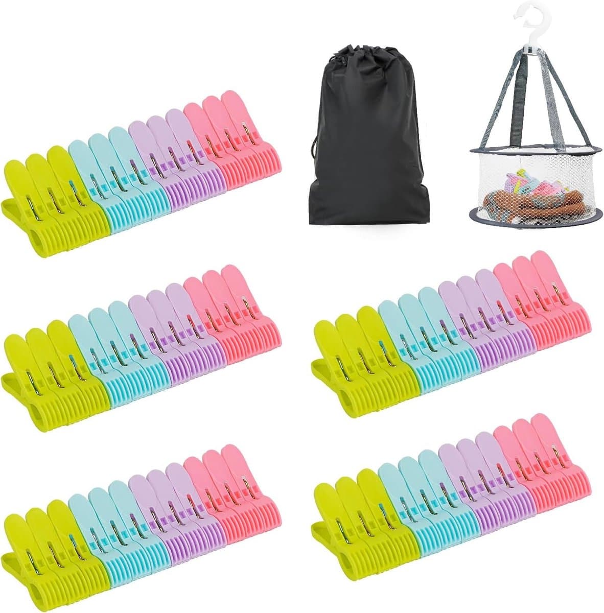Kleurige plastic wasknijpers met sterke grip en antislip, inclusief handige opbergmand - 48 stuks — afbeelding 1