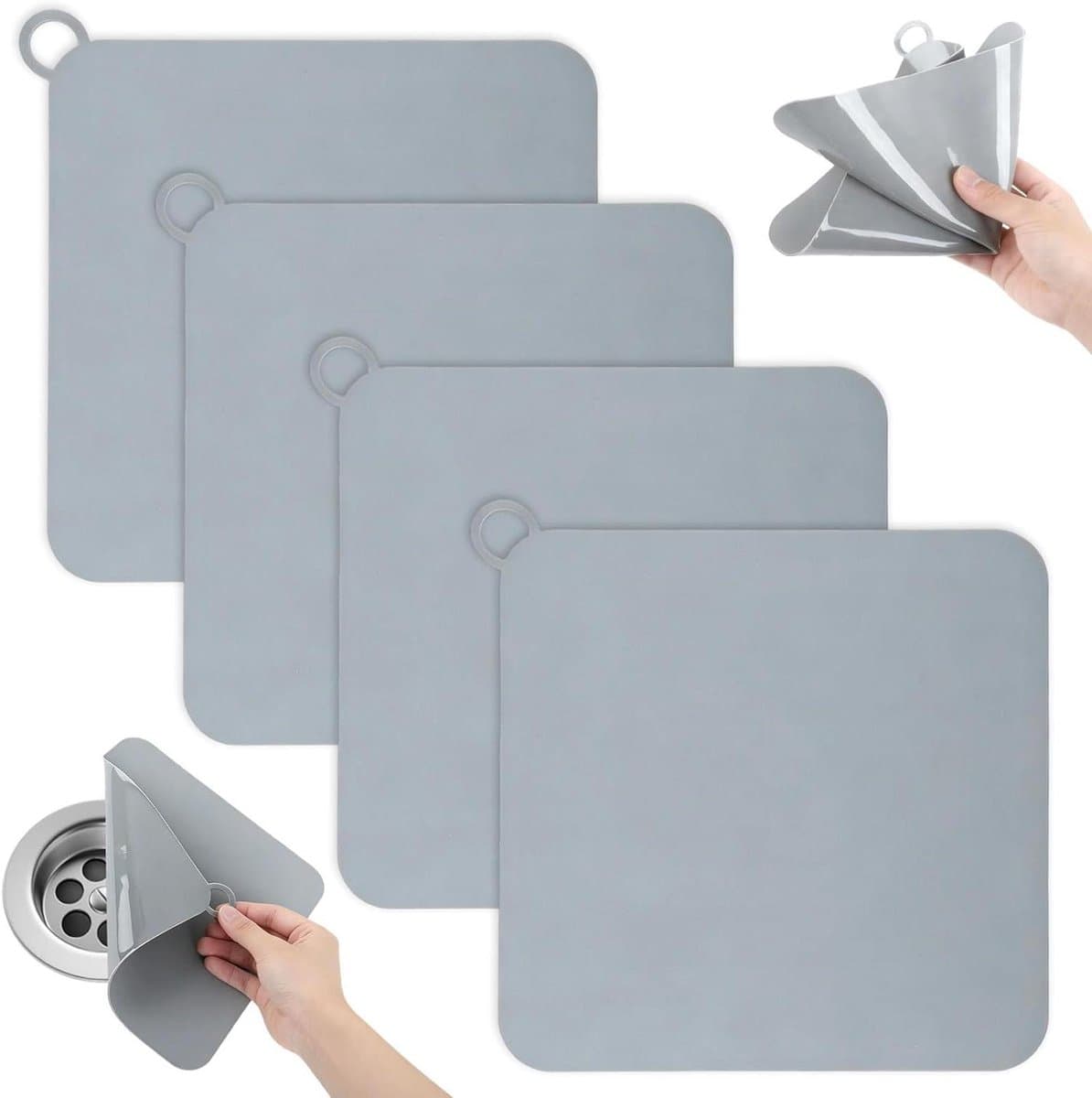 Geurafsluiters Douche - Afvoer Stopper - Geuren Binnenhouden - Flexibel Siliconen - 4 Stuks 20x20cm - Grijs — afbeelding 1