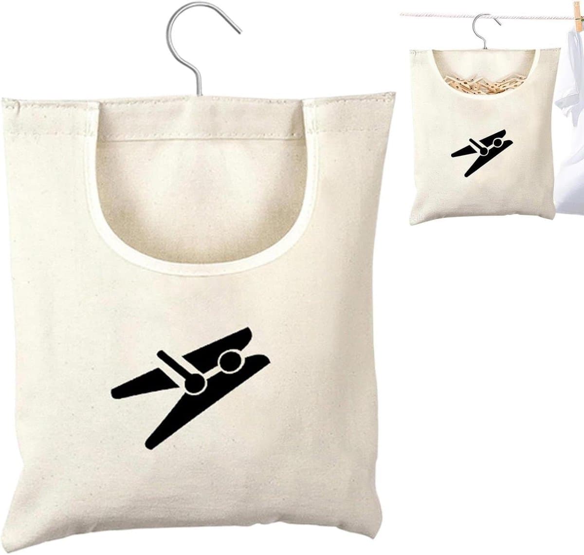 Waszak - Wasknijperhouder - Opbergen Kleding - Roestvrijstalen Haak - 32 cm - Grijs — afbeelding 1