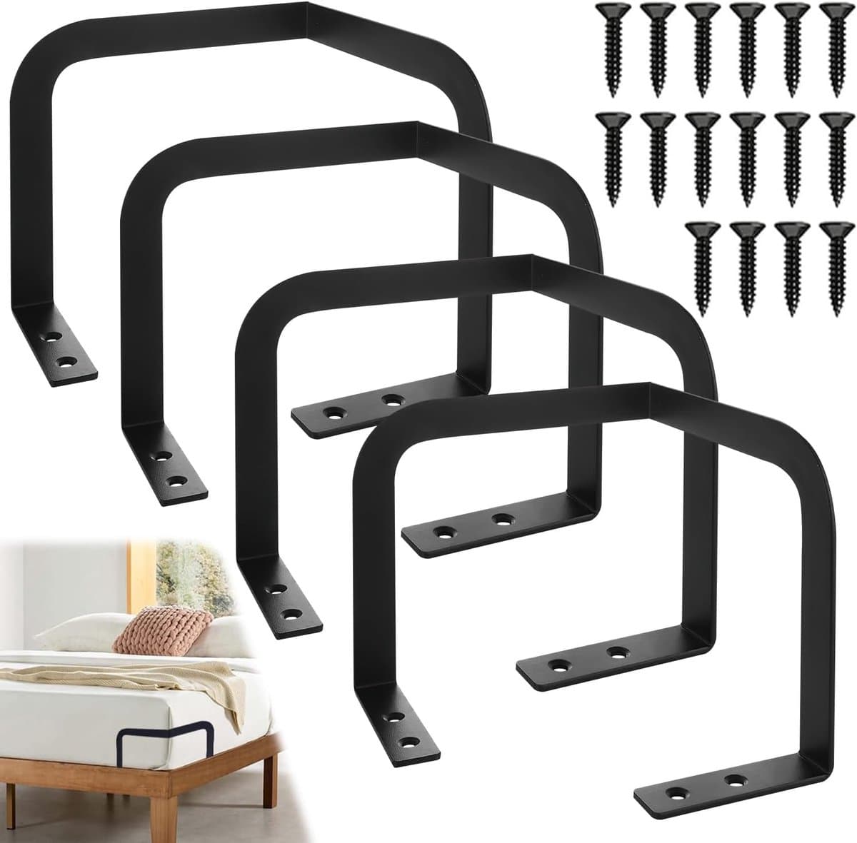 Matrasverbinder, zwarte matrasstabilisatoren, matrashouder, 4 stuks, tegen wegglijden, antislipmat, matrasverbinding voor verschillende bedframes — afbeelding 1