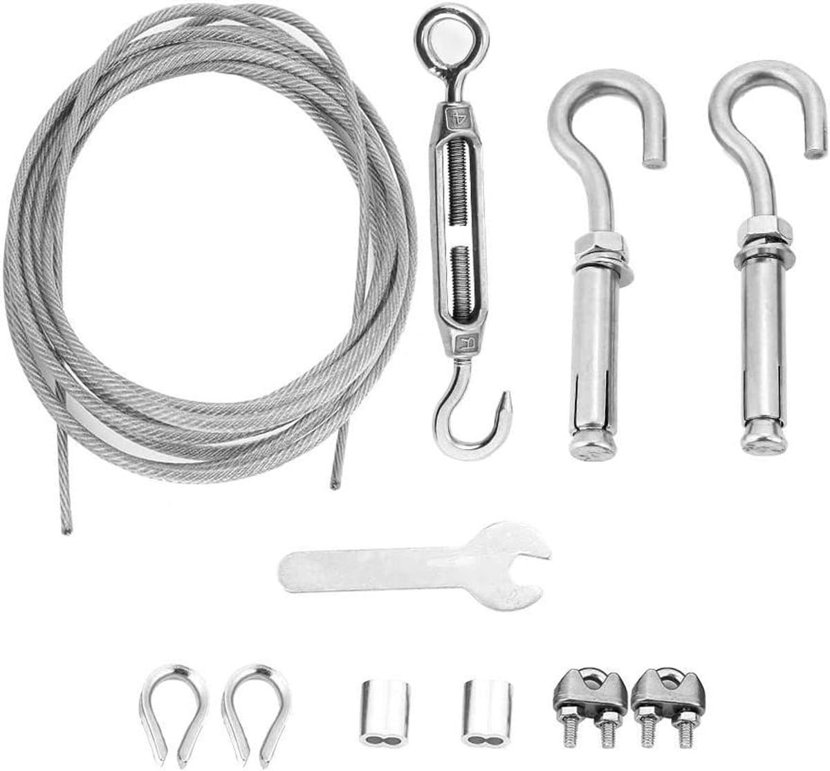 Waslijndraad Roestvrijstaal - Buitenkabel Stang - Kleding Ophangen - Compleet met Bevestigingsmateriaal - 8 Meter - Zilver — afbeelding 1