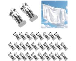 30 Stuks RVS Kledingknijpers - Multifunctionele Antislip Metalen Clips voor Kleding, Handdoeken, Sokken en Voedselafsluiting