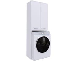 Kast boven wasmachine - Badkamerkast Hoge kast - Badkamer Organisatie - Met 4 legplanken - 64x180x30 cm - Wit