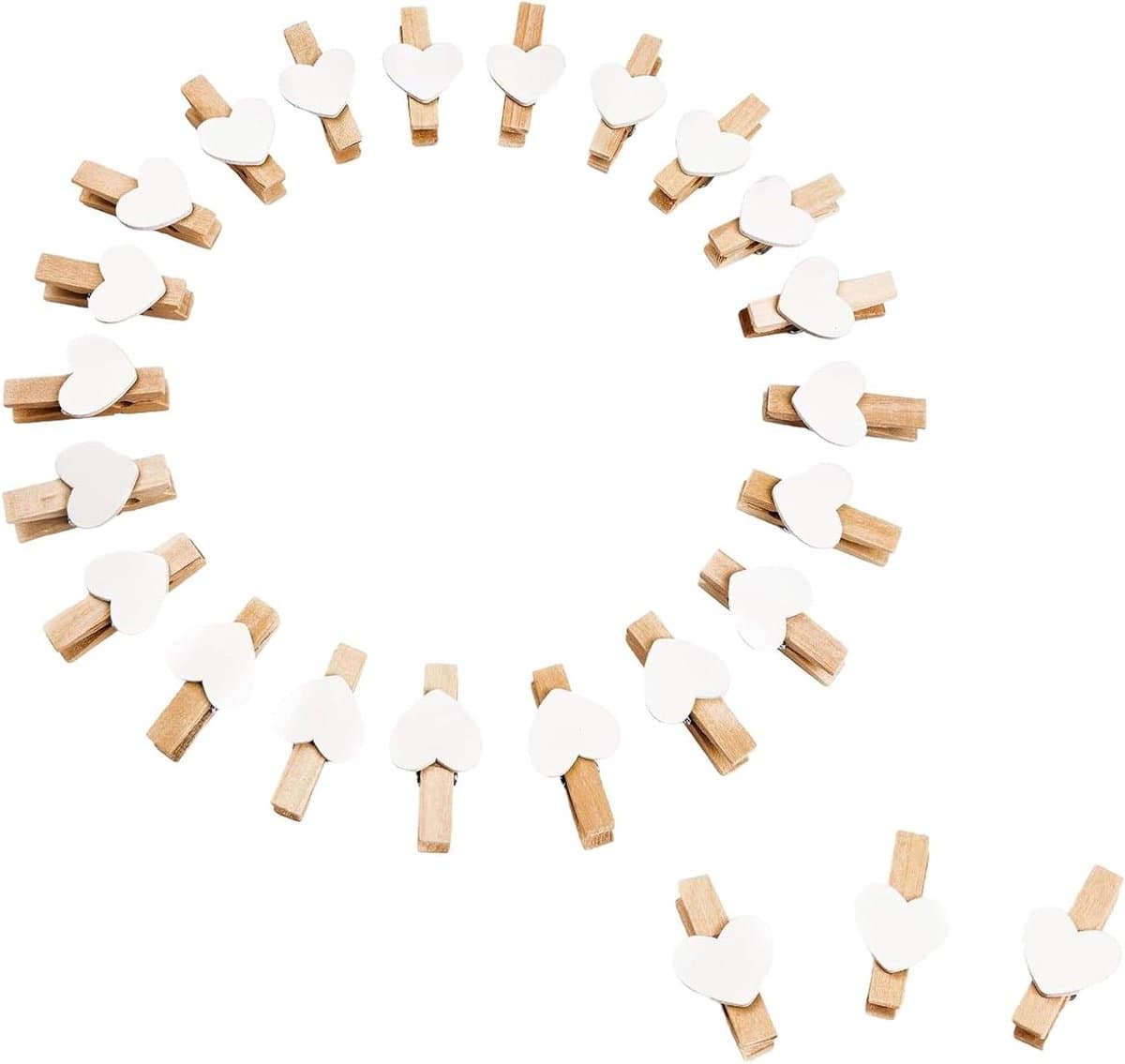 Houten Wasknijpers - Mini Knijpers - Foto's Ophangen - Hartvormig Design - 200 Stuks - Wit — afbeelding 1