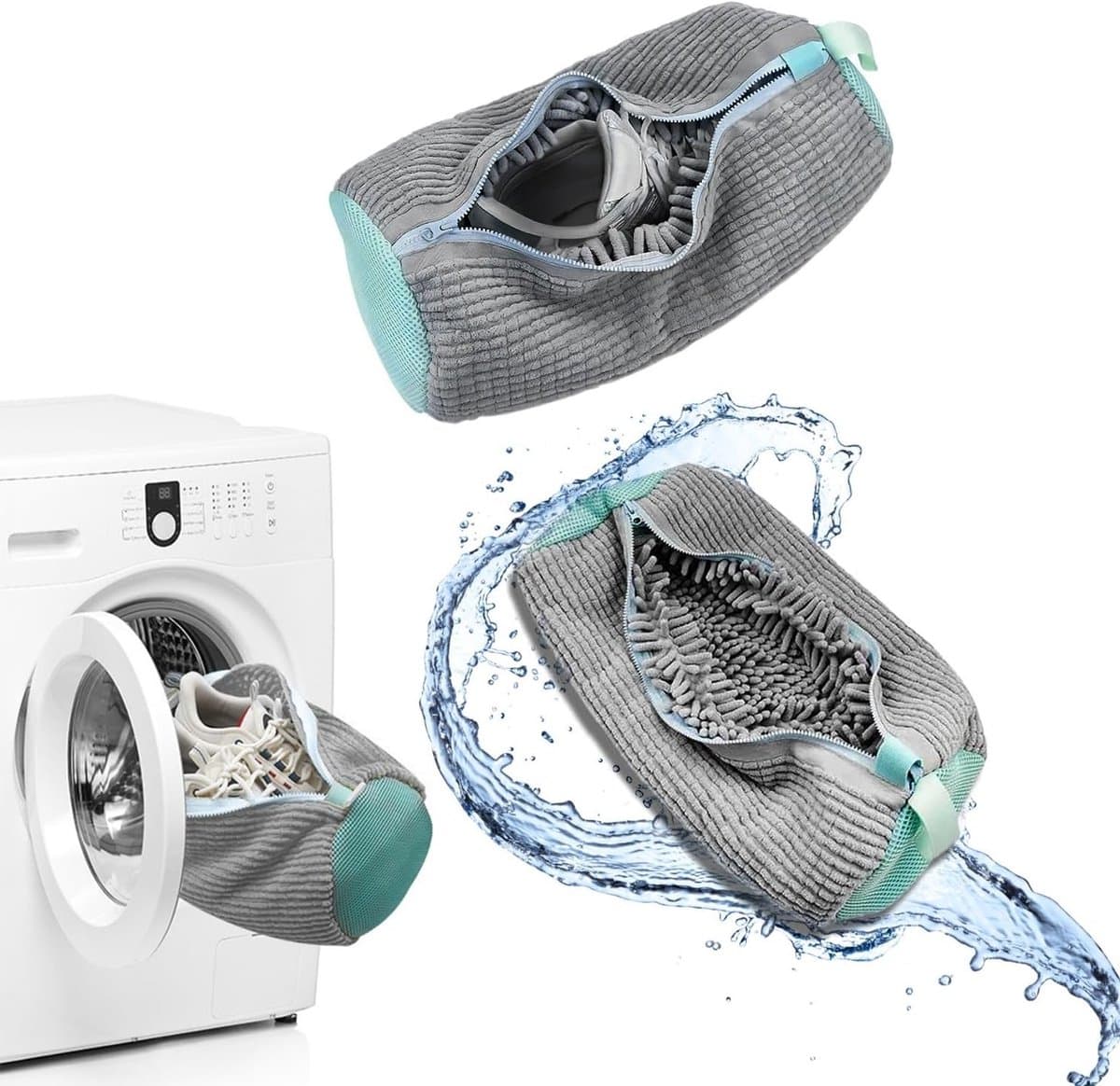 Waszakken voor schoenen - Set van 2, herbruikbare waszakken met rits voor efficiënt reinigen en bescherming van schoenen tijdens het wassen, grijs — afbeelding 1