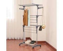Droogrek Uitklapbaar - Was Toren - Kleding Drogen - Plat Droog Functie - 72 x 56 x 152 cm - Grijs