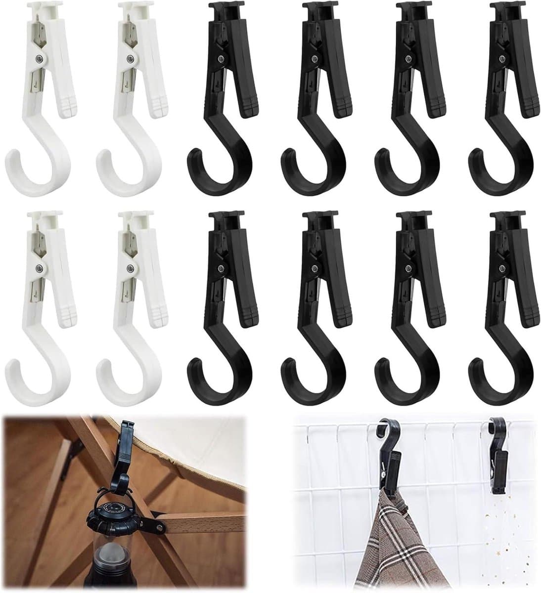 Kledinghaken met Clips - Waslijn Clips - Ruimte Besparen - Sterke Klemkracht - 12 Stuks - Zwart Wit — afbeelding 1