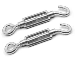 aladdien - Design61 Set van 2 spansloten - Spanhaken voor waslijn - Zilver - Draadspanners voor draadhekken - Voor buitengebruik - M6 x 60 mm