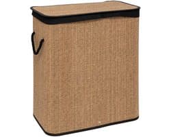 5Five Dubbele Wasmand met deksel - bamboe hout - 100 Liter- naturel zwart - 52 x 32 x 63 cm - sorteren mand — afbeelding 1