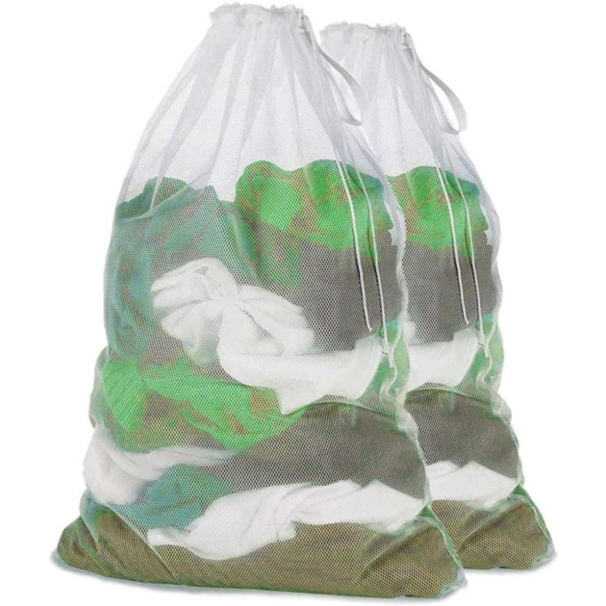 Wasnet voor Wasmachine - Ultra-fijn Mesh Waszak - Beschermende Trekkoordzak - Reisset Waszakken - Voor Bovenkleding, Lingerie, Sokken, Panty's, Baby kleding - Wit - 60x90cm - 2 stuks — afbeelding 1