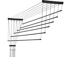 KADAX Plafondwasdroger, wasdroger voor het plafond 6, wanddroger met polyethyleen beklede stalen spijlen, plafonddroger, draagvermogen 12 kg (6x 170/zwart)