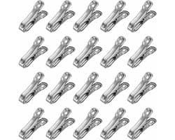20 stuks - RVS klem - Handdoekklem - wasknijper - strandhanddoek Klem - klemmen met 2 cm openen - Voor kasplantenafdekkingen, tuinschaduwdoeken, Strandlaken, wasknijpers en dekbedden - 5.5*2.3 cm - Zilver — afbeelding 1
