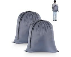 Vouwbare waszakken voor onderweg, 2 stuks, scheurbestendig, ideaal voor camping, vakantie en studenten, 50cm x 60cm, grijs
