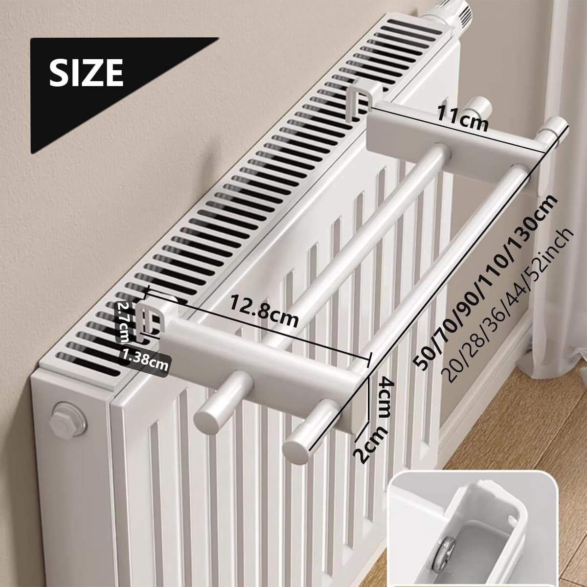 Radiatordroogrek Met Dubbele Stangen – Hittebestendig Tot 120°C En 50 cm – Energiebesparend En Geschikt Voor Paneel- En Schijfradiatoren – Zwart — afbeelding 1