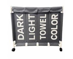 Lowander wasmand met deksel 120 liter - Wassorteerder met 4 vakken - Op wieltjes - Dark Light Towel Color - Wasverzamelaar met zwenkwielen - Grijs / Wit