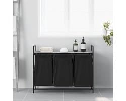 Wasmand – Wasbasket – Laundry Basket – Waston – Wasbak – Met 3 Vakjes – Bovenplank – Staal & Hout – Uitneembare Waszakken