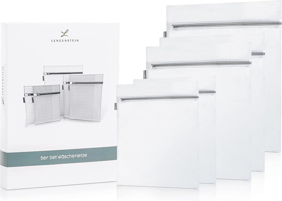 Set van 5 Wasnetjes - Grijs - 50 x 60 cm - Nylon met Verborgen Ritssluiting - Voor Ondergoed, Sokken en Jassen — afbeelding 1