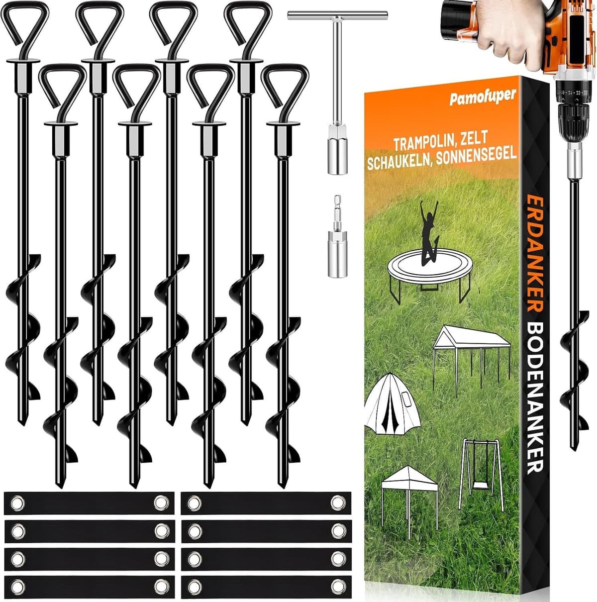 Grondankers voor Trampolines - Zwart - 35,5 cm - Heavy Duty Schroefankers voor Diverse Buitentoepassingen — afbeelding 1