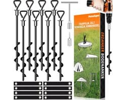Grondankers voor Trampolines - Zwart - 35,5 cm - Heavy Duty Schroefankers voor Diverse Buitentoepassingen