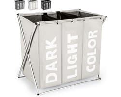 CLVP® Wassorteerder 3 vakken - Wasmand - Wasgoed sorteren - Lichtgrijs