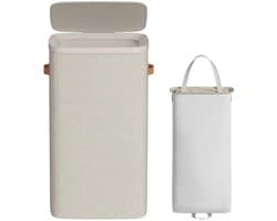 Vurnomi Wasmand - Wasmand met deksel - Waszakken - Handgrepen - Waterafstotend - Opvouwbaar - Binnenzak - 65 L - Cappuccinobeige