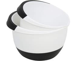 Mengkommen set - antislip, stapelbaar - 2 stuks - wit/zwart - kunststof