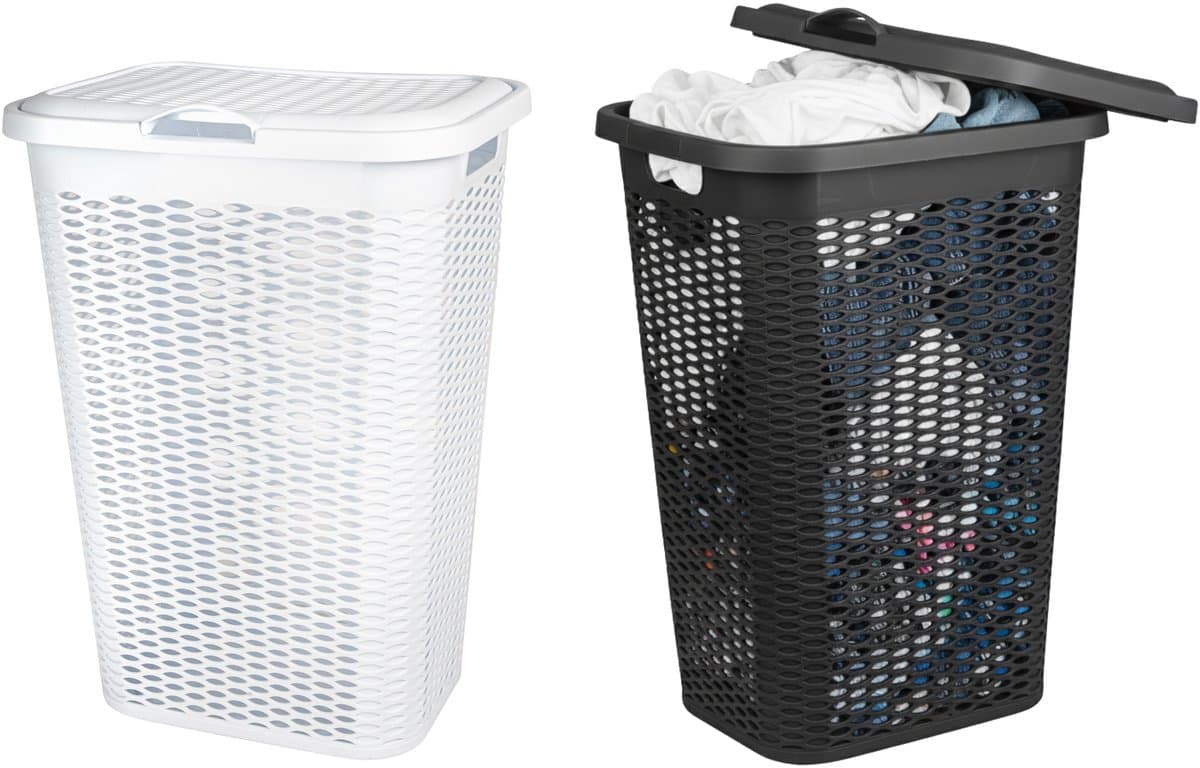 Wasmand Ventilation - met deksel - 2x stuks - zwart en wit - 50 liter - 61 x 43 cm — afbeelding 1
