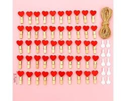 Mini Houten Wasknijpers Set - 50 Decoratieve Klemmen met 10 Meter Jute Koord voor Foto's en Creatief Handwerk
