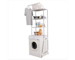 Wasruimte plank voor toilet en wasmachine - verstelbare badkamer organizer met kleding ophangmogelijkheid - ivoor Wasmachine rek