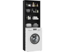 Wasmachine ombouw - Kast - Opbouwmeubel - Verhoger - Wasmachine meubel - Opbergkast - Hout - Zwart