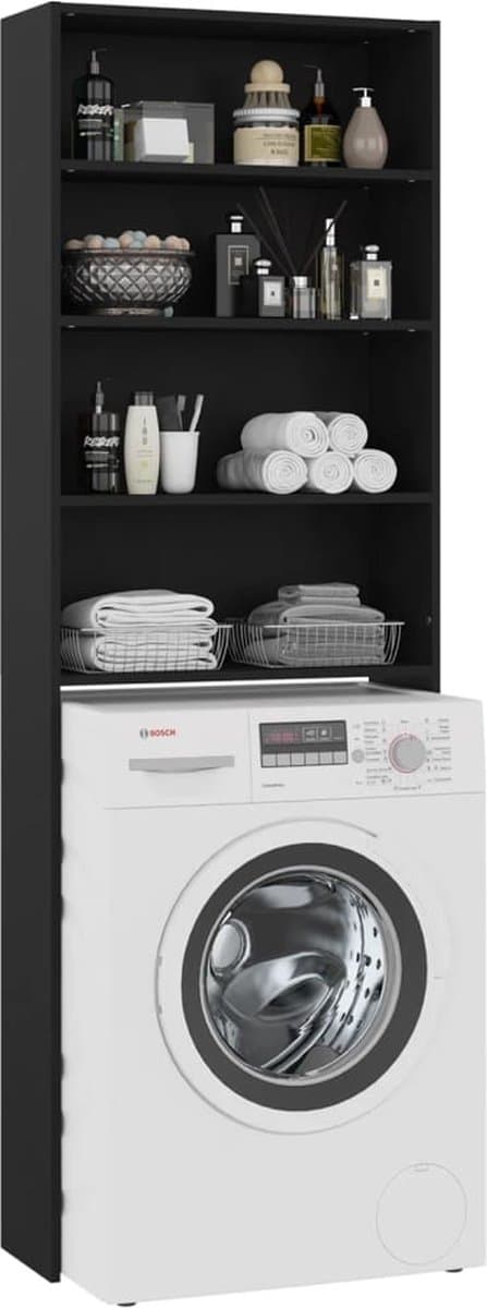 Wasmachine ombouw - Kast - Opbouwmeubel - Verhoger - Wasmachine meubel - Opbergkast - Hout - Zwart — afbeelding 1