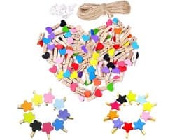 150 Stuks Mini Houten Haringen Hartvorm met Jute Touw en Geen Spoor Nagels voor Bruiloft en Feestdecoratie